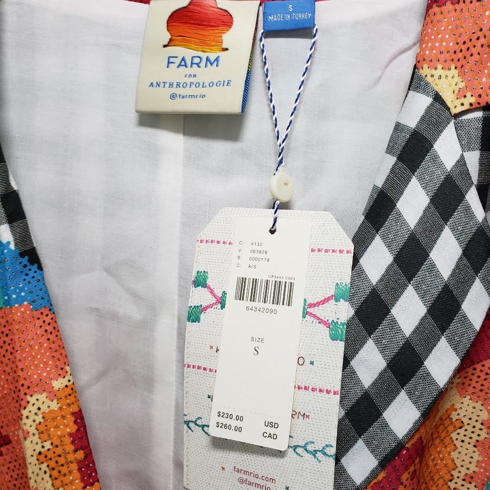❗SOLD❗Farm Rio | Gingham Floral Long Sleeve Collared Wrap Dress - Picture 15 of 16